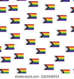 Seamless pattern with new lgbt flag, hearts, text, flower and flag. Gay pride. Pride Month. Love, freedom, support lgbtq
