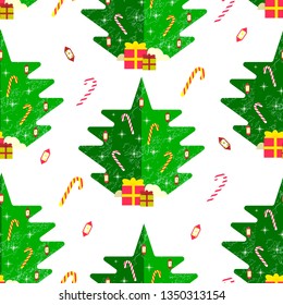 Seamless pattern of new yaer trees with decor. Christmas concept for winter holidays. Flat design. winter background.vector. Backdrop, print for clothes,package product, fabric, textile website card