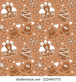 seamless pattern new year background with christmas gingerbread house