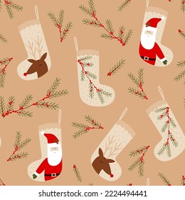 seamless pattern new year background with christmas socks