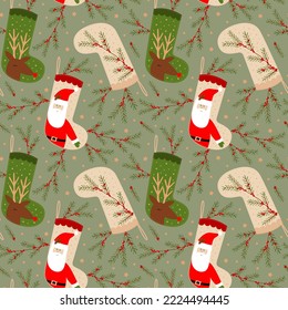 seamless pattern new year background with christmas socks