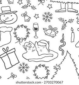 Patrón sin fisuras con celebración del Año Nuevo en estilo dibujado a mano en Vector. Elemento para la decoración postales póster impresión de fondo de fondo envoltura de Anuncio de Fondo de pantalla