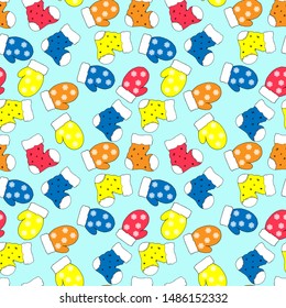 seamless pattern for New Year and Christmas, in bright traditional colors, with a Christmas wreath, gloves and boots