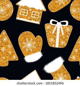 Patrón sin inconvenientes Año Nuevo Navidad ilustración vectorial de oro