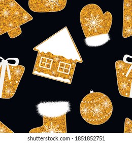 Nahtloses Muster Neujahr Weihnachten goldene Vektorgrafik