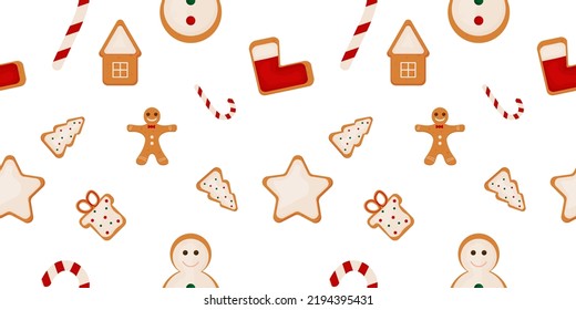 Seamless pattern of New Year, Christmas. Christmas gingerbread. Vector illustration