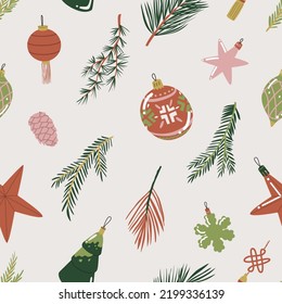 Seamless pattern for the new year and Christmas. Winter ornament for paper and textile. Gift wrapping, scrapbooking, homemade Christmas textiles. Flat style in vector illustration.