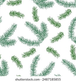 Seamless pattern for new year and Christmas. Branches of spruce and pine. For the design of postcards, posters, and jewelry.