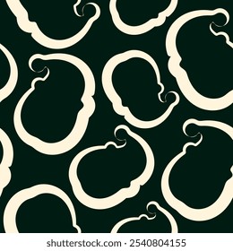 seamless pattern with new year icons of santa claus face drawn in line-art style on dark green background