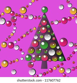  seamless pattern with New Year Tree and decorations, es 10