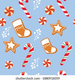 С navidad sin fisuras. Los caramelos de Año Nuevo con fondo azul.