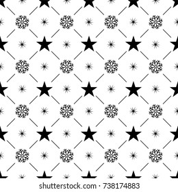 Seamless pattern from New Year`s snowflakes. Black and white vector image.