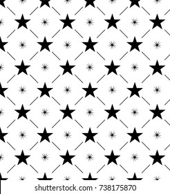 Seamless pattern from New Year`s snowflakes and stars. Black and white vector image.