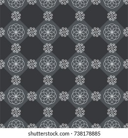 Seamless pattern from New Year`s snowflakes. Black and white vector image.