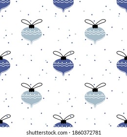 Patrón sin problemas con juguetes de Año Nuevo sobre fondo blanco. Navidad. Papel tapiz, impresión, embalaje, papel, diseño textil. Ilustración vectorial.
