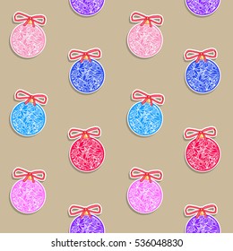 Seamless pattern with New Year's toys. Colourful New Year's pattern.
