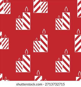 Seamless pattern with a New Year's vibe, Christmas. Flat vector illustration on a red background with candles.