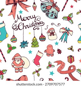 Seamless pattern with New Year-themed illustrations