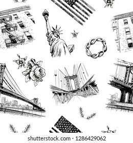 Seamless pattern New York city decorative elements. USA. Backgrounds.