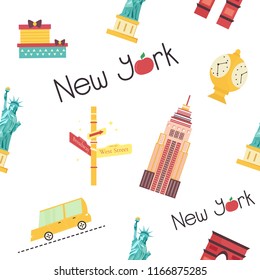 Seamless pattern with New York landmarks and symbols