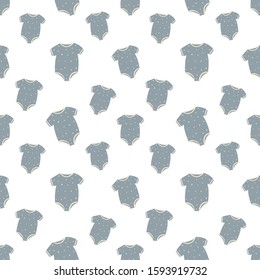 Seamless  pattern with newborn baby clothes. Collection icons cute clothing for children. Vector background.