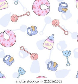 patrón transparente para recién nacidos. Ilustración vectorial en estilo doodle para imprimir en tela para ropa interior de niños.