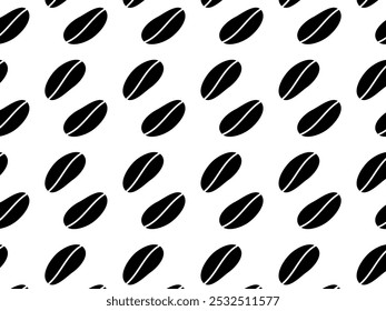 Seamless pattern of newly dark roasted coffee beans. Coffee beans pattern background. Black white theme
