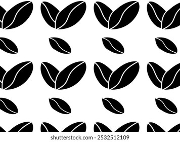 Seamless pattern of newly dark roasted coffee beans. Coffee beans pattern background. Black white theme
