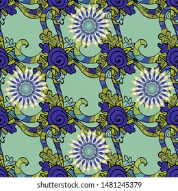 Seamless pattern Nice fabric pattern. It can be used on wallpaper, wrapping boxes, mug prints, baby apparels etc. Blue, black and neutral on colors. Vector design. Doodles pattern. Cute background.