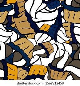 Seamless pattern Nice fabric pattern. Vector sketch. Doodles pattern. Cute background. It can be used on wallpaper, wrapping boxes, mug prints, baby apparels etc. Black, white and yellow on colors.