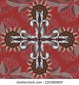 seamless pattern with nice flowers on pleasant colors, watercolor floral pattern, tileable for wallpaper, card or fabric. vector. Cross. 