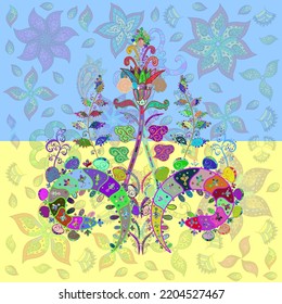 seamless pattern with nice flowers on pleasant colors, watercolor floral pattern, tileable for wallpaper, card or fabric. vector. Ukraine.
