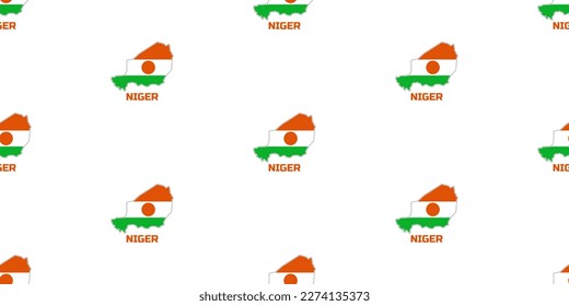 Nahtloses Muster der NIGER Landkarte in nigerfarbenen Fahnen. Mit der Überschrift des Namens des Landes "NIGER".