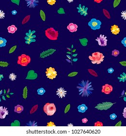Seamless pattern. Night blooming garden. Multicolored flowers. Great for greeting cards, wedding invitations. It's also good for printing on paper and fabric.