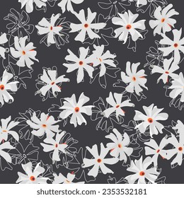 A seamless pattern of Night jasmine flower. vector illustration. flower  background.