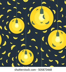 Seamless pattern: night moths swarming around lamps