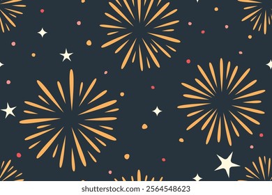 seamless pattern of night sky with colorful fireworks; New Year Eve background- vector illustration
