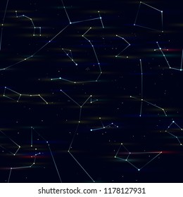 Seamless pattern. Night sky with constellation. Space background. Cosmos. Eps10 vector.
