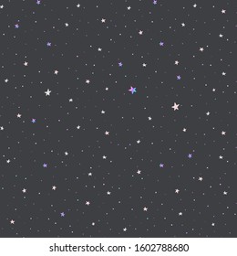 Seamless pattern with a night sky and little glitter stars. Vector background.