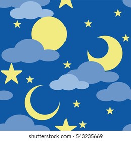 Seamless pattern night sky with the moon phases