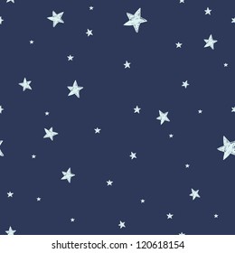 Seamless pattern with night sky and stars. Vector background.