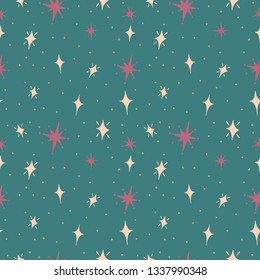 Seamless pattern with night sky and stars. Vector background. - Vetorial