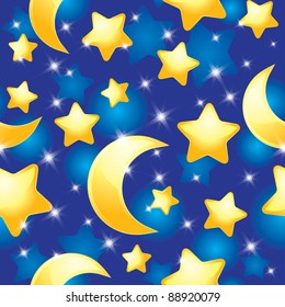 seamless pattern with night sky, stars and moons