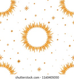 Seamless pattern with a night sky sun of stars . Hand-Drawn illustration Background. Beautiful elegant magic abstract picture. For printing on textiles, wallpaper and other decor. 