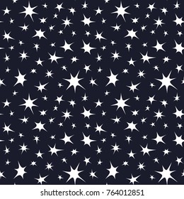 Seamless pattern with night stars on dark background. Vector modern illustration.