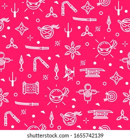 Seamless Pattern Ninja Line Background Vector