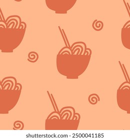 seamless pattern of noodle. doodle vector illustration. Template for Notebook covers, pattern for wallpapers, for noodles cafe, fast food restaurant. hand-drawn naive vector art style