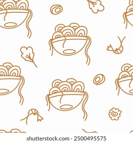 seamless pattern of noodle. doodle vector illustration. Template for Notebook covers, pattern for wallpapers, for noodles cafe, fast food restaurant. hand-drawn naive vector art style