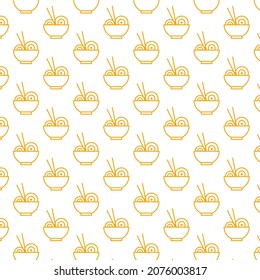 Seamless pattern of noodles in white background with mini doodle (icon). Vector Illustration