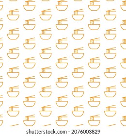 Seamless pattern of noodles  in white background with mini doodle (icon). Vector Illustration